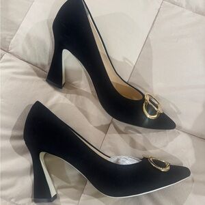 Chic Black Heels with Gold Buckle